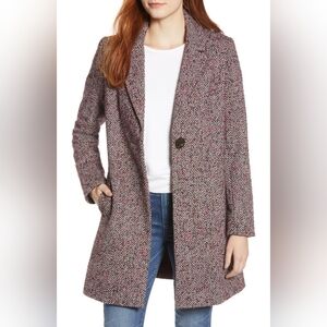Sam Edelman Women's 12 Herringbone Tweed Mid-Length Coat Notch Collar New Tags